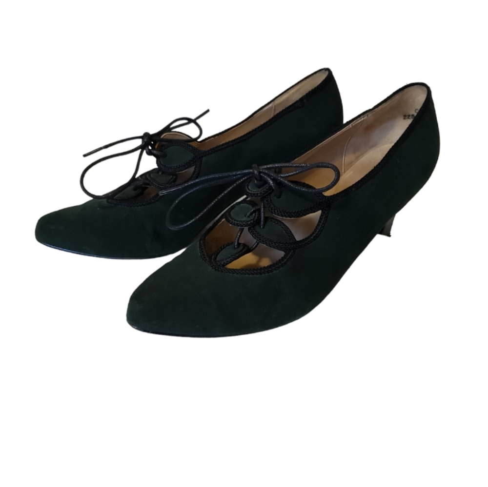 Van-dul Confetti vintage green black witchcore leather high heel size 9